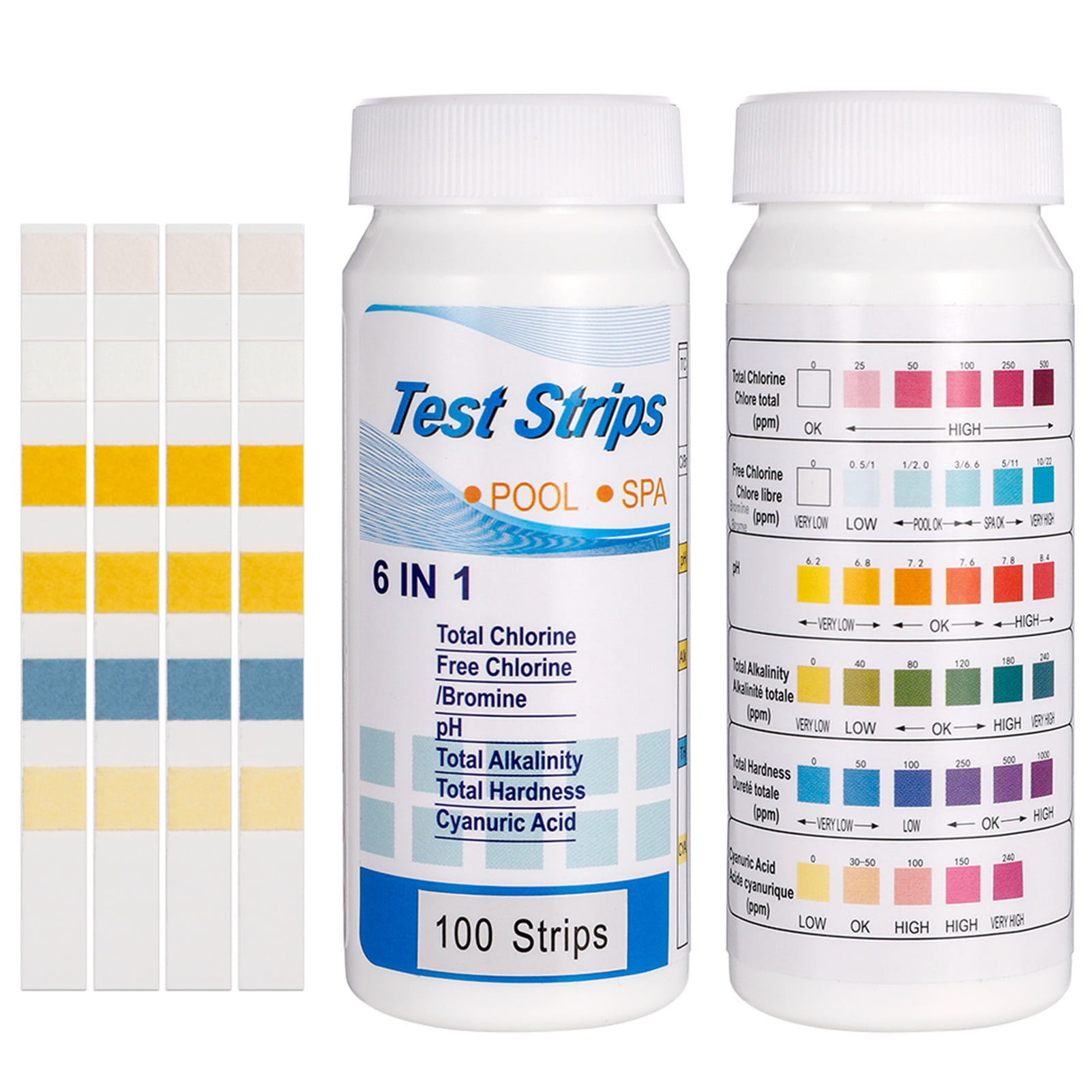 JUNDALIE Pool and Spa Test Strips Kit, 200 pcs, 6 in 1 Water Hot Tub ...