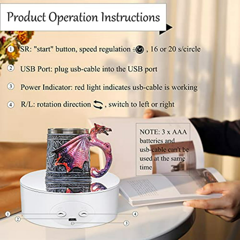 YVV Turner Cup Rotating Display Stand for Epoxy Glitter Tumbler, 360 Degree  Automatic Mute Rotating Turntable for Photography Products Tumbler Making