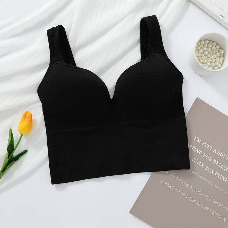 UoCefik Longline Bralettes for Women Sexy Deep V Neck Seamless T-Shirt Bra  Black L 
