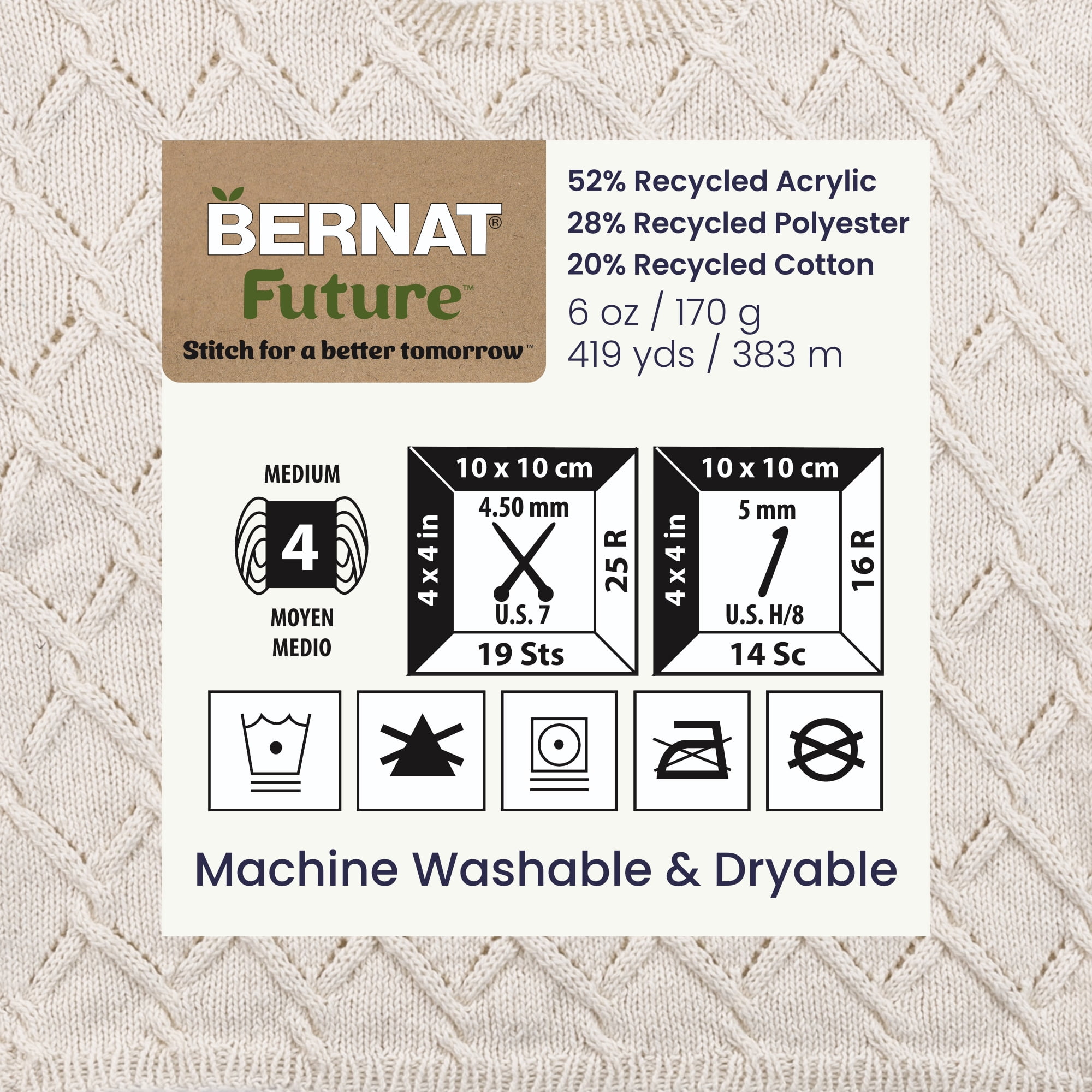 Bernat® Future Recycled Cotton™ #4 Worsted (Medium) Mixed Recycled Fibers Yarn, Charcoal 6oz/170g 419 Yards (3 Pack)