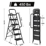 PhiloDeco 5 Step Ladder with Handrails and Tool Tray, 450lbs Sturdy Step Stool Ladder with Anti-Slip Pedal, Safety Ladder for Adults, Portable Folding Ladders for Home, Kitchen, Office