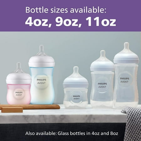 Philips AVENT Natural Baby Bottle with Natural Response Nipple, Clear, 9oz, 4pk, SCY903/04 9 ounces (4 Pack) Clear