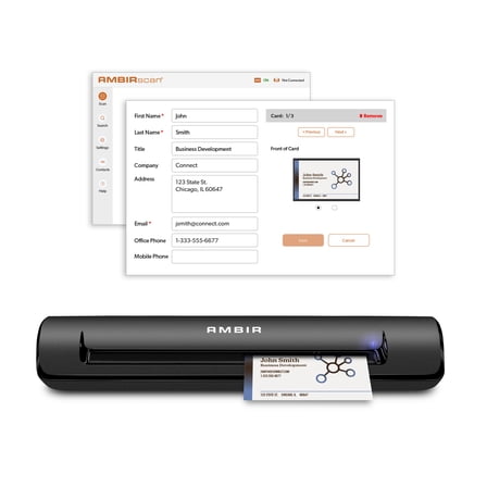 Ambir TravelScan Pro 600-BCS Simplex Document Scanner with AmbirScan Business Card for Windows PC