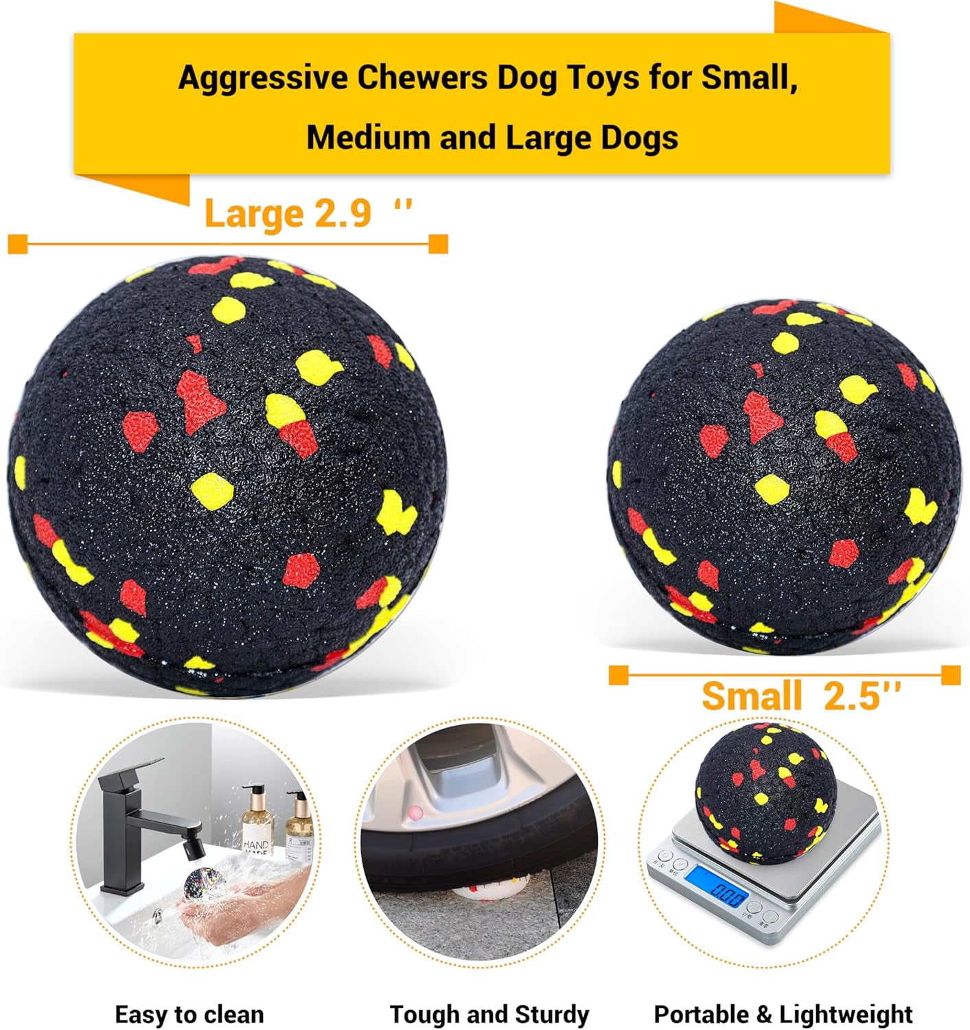 Dog Balls Toys for Aggressive Chewers, Indestructible Durable Bouncy Floating Balls for Dogs to Fetch, Durable Solid Rubber Ball for Training Dog(2 Pack) Toy Ball-BlackPack of 2),Small