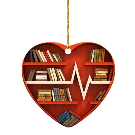 

Veki Book Lovers Heart Shaped Bookshelf Pendant Acrylic Ornament Easter Gnomes Tee
