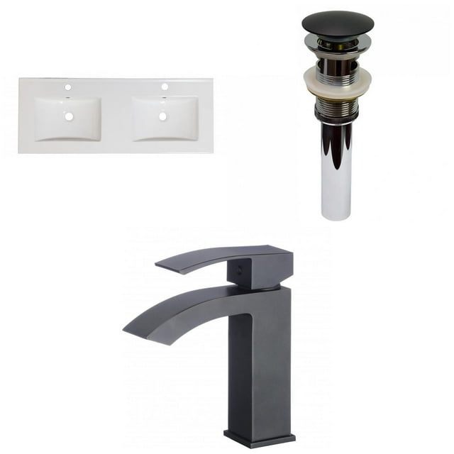 American Imaginations 48-in. W 1 Hole Ceramic Top Set In White Color - Overflow Drain Incl. AI-32683