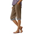 thumbnail image 4 of VBVC Women's Cotton Linen Striped Cuffs Capri Pants with , Wide Leg Summer Trousers For Women , Ladies' Casual Knee Length Shorts with Pockets, S-3XL, 4 of 5