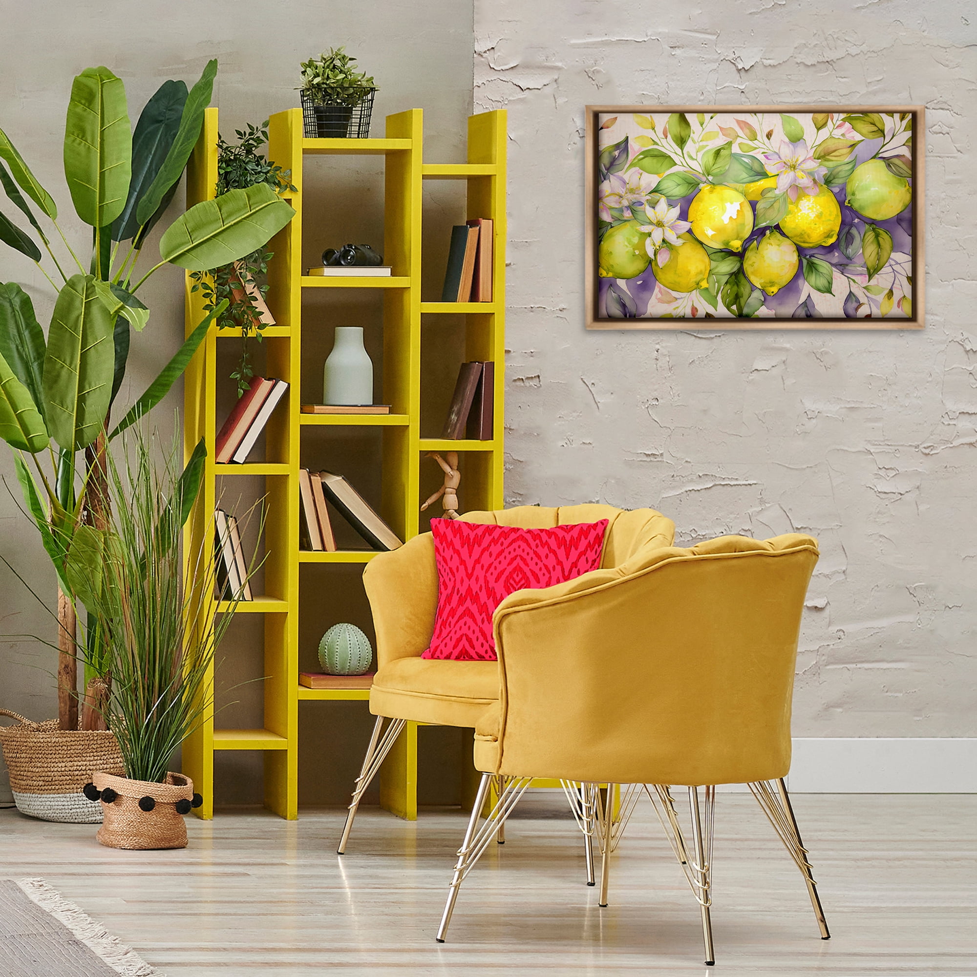 Stupell Industries Cottage Lemon Blooms Food & Beverage Painting Brown Floater Framed Canvas Art Print Wall Art, 25 x 17
