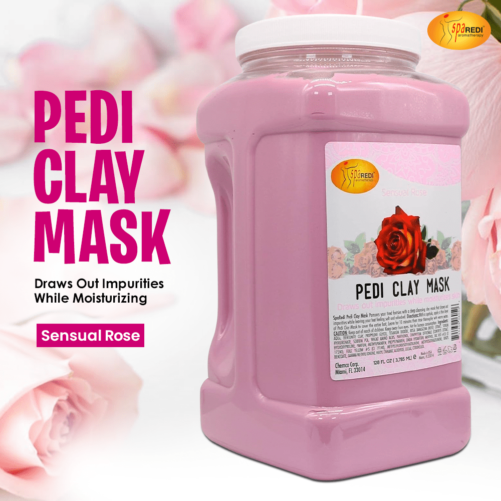 SPA REDI - Clay Mask, Sensual Rose, 128 Oz - Pedicure and Body Deep Cleansing, Skin Pore Purifying, Detoxifying and Hydrating - Natural Bentonite Clay, Infused with