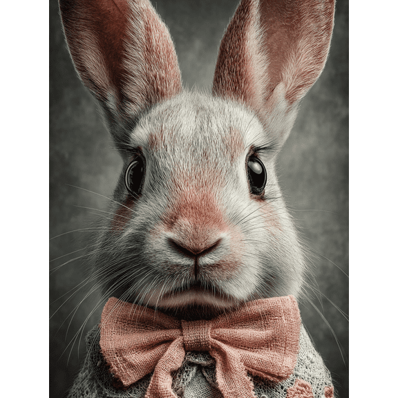 Cute Pink Bow Bunny Canvas Print, Soft Rabbit Art, Easter & Kids Room Pastel Home Wall Decor
