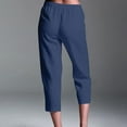 thumbnail image 4 of Women's Linen Pants 2025 High Waisted Straight Leg Loose Fit Casual Trousers with Side Slits & Pockets | Yubnlvae (Navy | M), 4 of 7