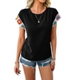 thumbnail image 2 of Blusas de Verano para Mujer, Camisetas Casuales de Corta, Cuello Redondo, Blusas Bohemias con Estampado Floral de Crochet. Negro XL, 2 of 9