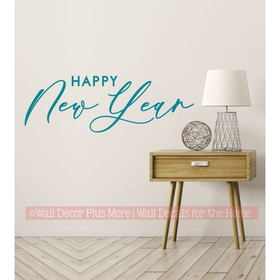 Happy New Year Quotes Stickers - Matte Vinyl Wall Decal Sayings for Wall Decor - Removable Holiday Vinyl Wall Art - Winter Quote Decals for Walls - 33x11 Inch, Teal