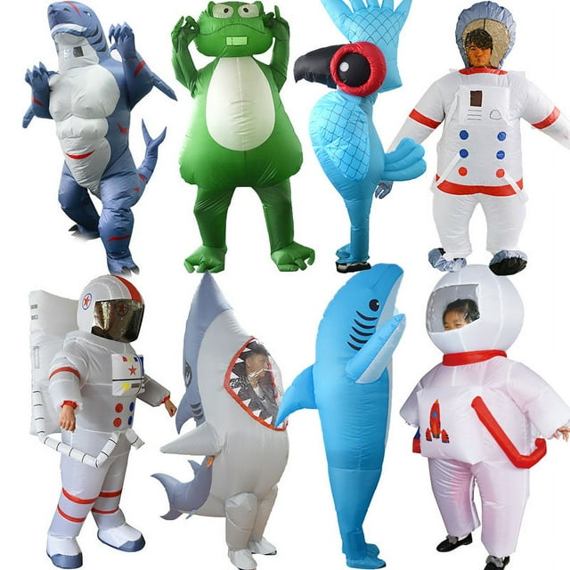 Disfraz inflable divertido de tiburón azul para Halloween, muñeco de dibujos animados, astronauta inflable