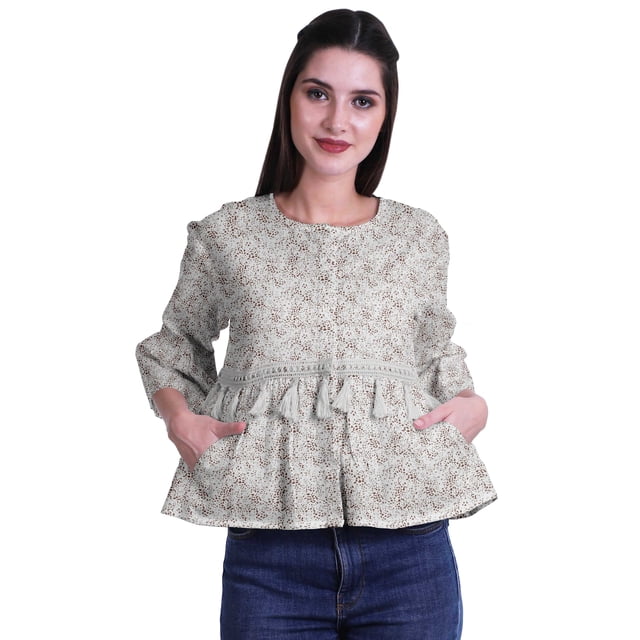 Moomaya Hauts Boho en Coton Blouses Décontractées d'Été Col Rond T-Shirt