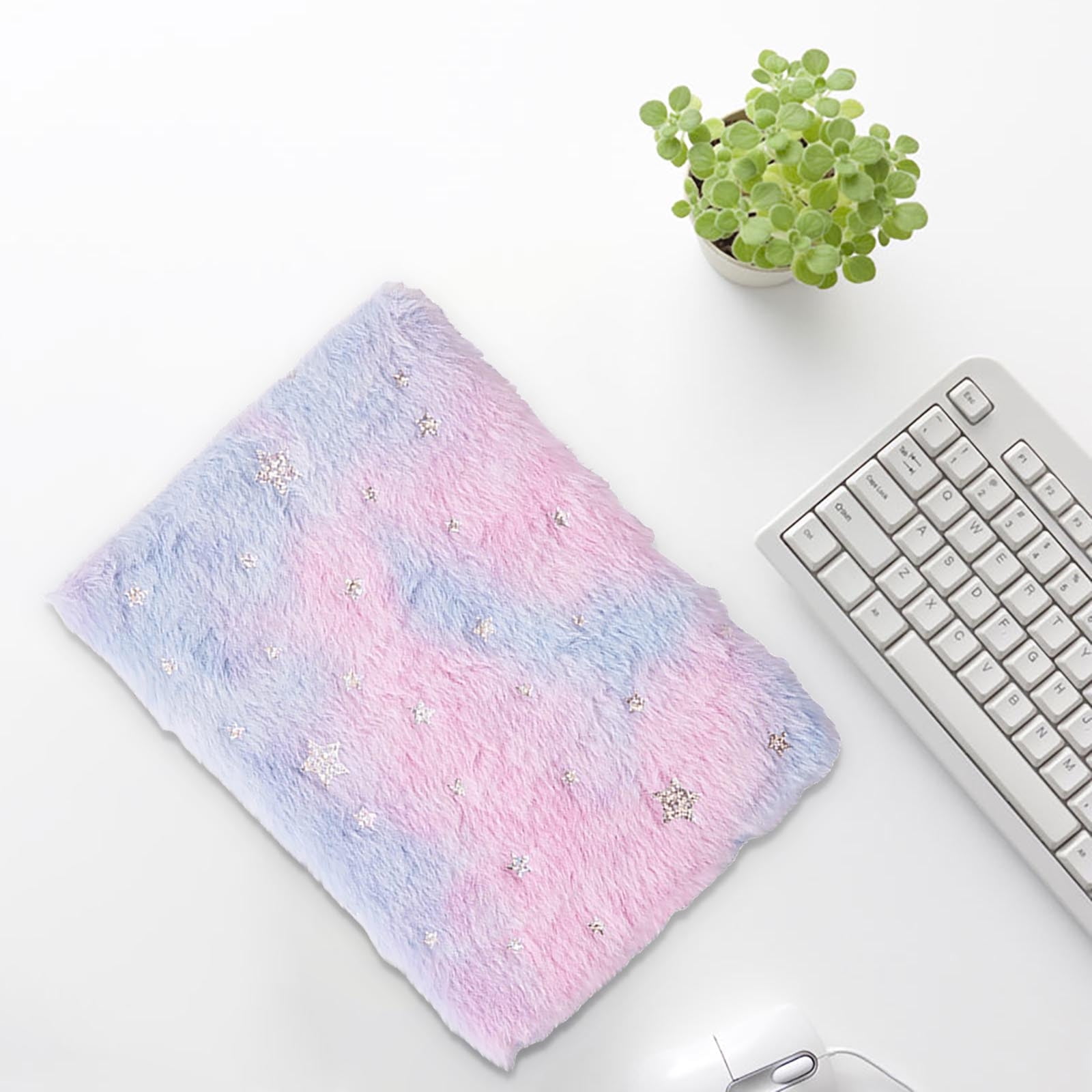 Fluffy Notebook, A5 Notebook Fuzzy Journal Cute Plush Covered Diary Notepad Gradient Colored Writing Drawing Note Taking80 Pages