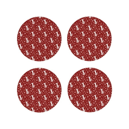 

Fuzoiu Christmas Deer Head Print Leather Coasters Set Drink Coasters Set of 4 for Tabletop Protection Durable PVC Coasters Home Décor and Housewarming Gift-Round Shape