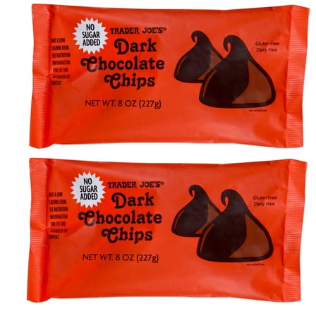 Trader Joe's Dark Chocolate Chips No Sugar Added Gluten Free Dairy Free 8 Oz Pack of 2
