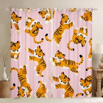 Castle Fairy Cartoon Tiger Animal Blackout Curtains Set of 2 (52x84 Each) for Children Teens,Kawaii Wildlife Window Curtains,Pink Orange Curtains and Drapes,Ultra Soft Home Decor