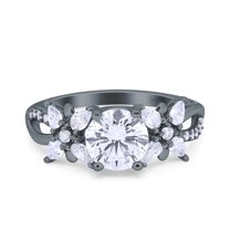 Black Tone, Simulated Cubic Zirconia Size-7 Art Deco Wedding Engagement Bridal Ring Pear CZ 925 Sterling Silver