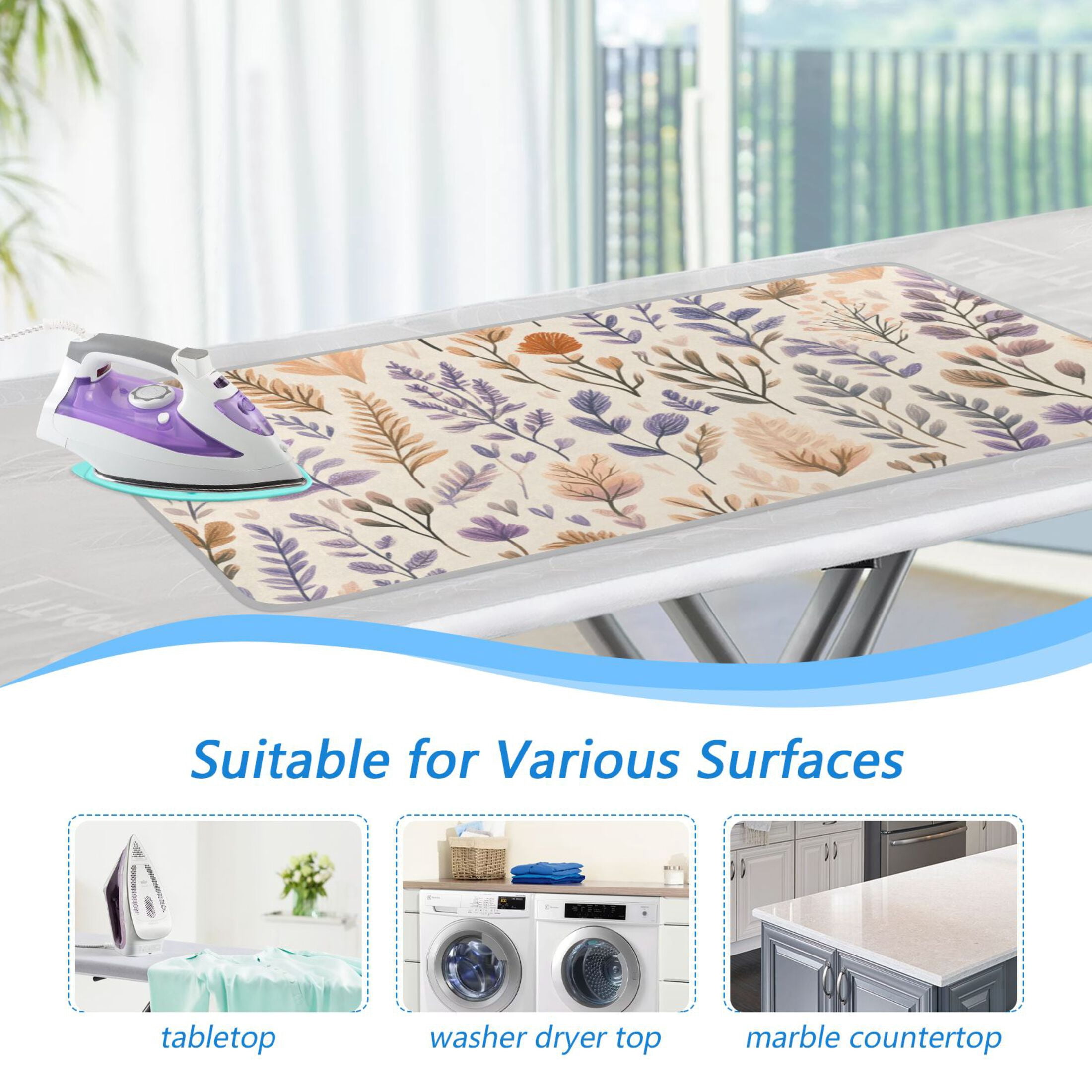 Brown Leaf Plants Ironing Mat Blanket for Table Top Travel Portable Ironing Board Pad 47.2x27.6 Inch