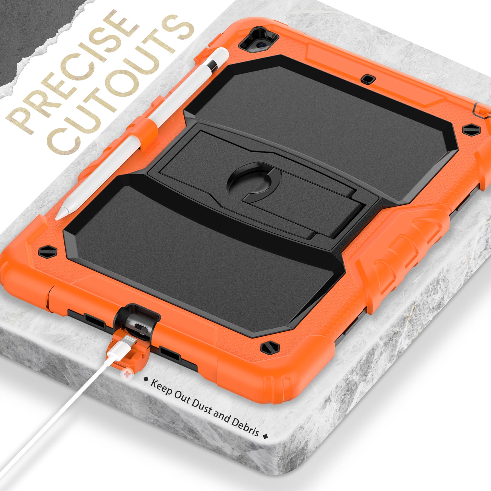 Shockproof Case for iPad Pro 10.5 2019/2017, Kids Friendly Dual Layer Shockproof Heavy Duty Rugged Hybrid Kickstand Protective Cover with Shoulder Strap & Pencil Holder, Orange