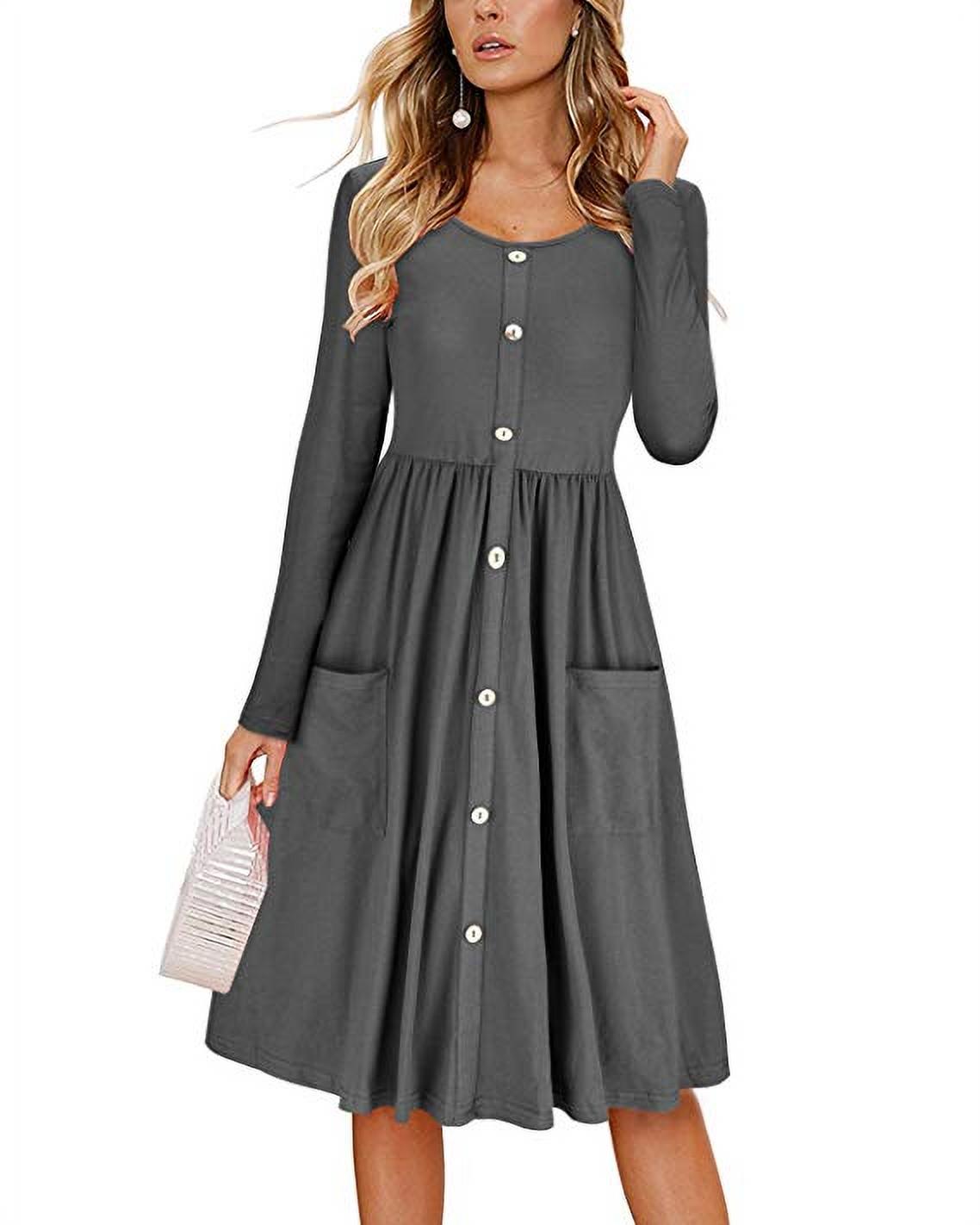 Button Down Swing Dress with Pockets 
