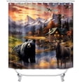 thumbnail image 7 of 4PCS Cabin Shower Curtain Set, Country Western Texas Star Pine Tree Woodland Black Deer Elk Moose Wildlife Animal Hunting Rustic Farmhouse Bathroom Decor, Non-slip Bath Mat, Crescent Moon, 7 of 7