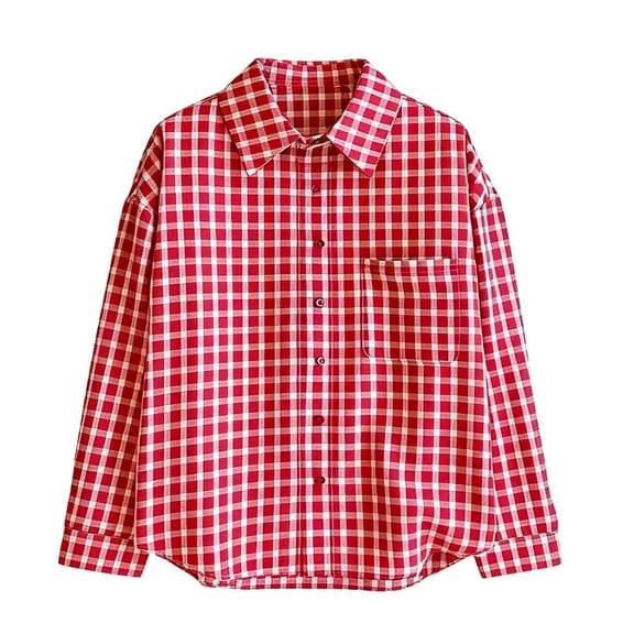 Telankuip Red White Plaid Shirts for Men Preppy Relaxed Fit Button down Long Sleeve Shirt Spring and Summer Retro Style Lightweight Casual Check Print Loose Top with Pocket Red XL