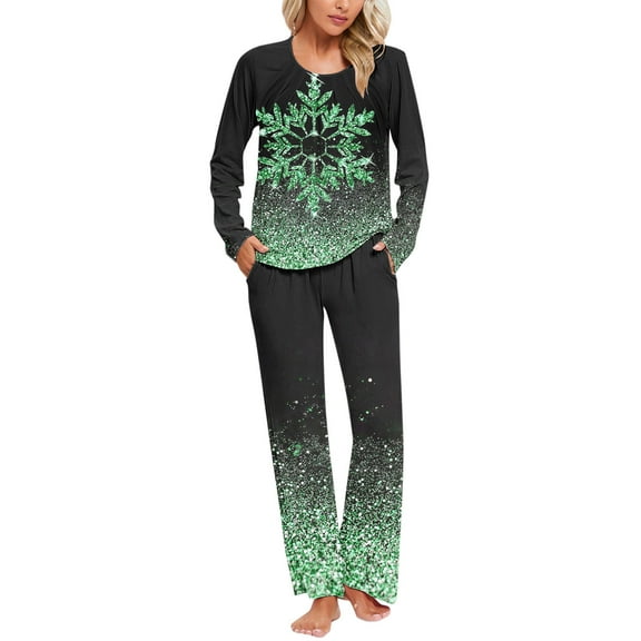 asdoklhq Thanksgiving Pajamas Women Christmas Ladies' Gradient Printed Casual Top Pants Pajama Set Green 3X