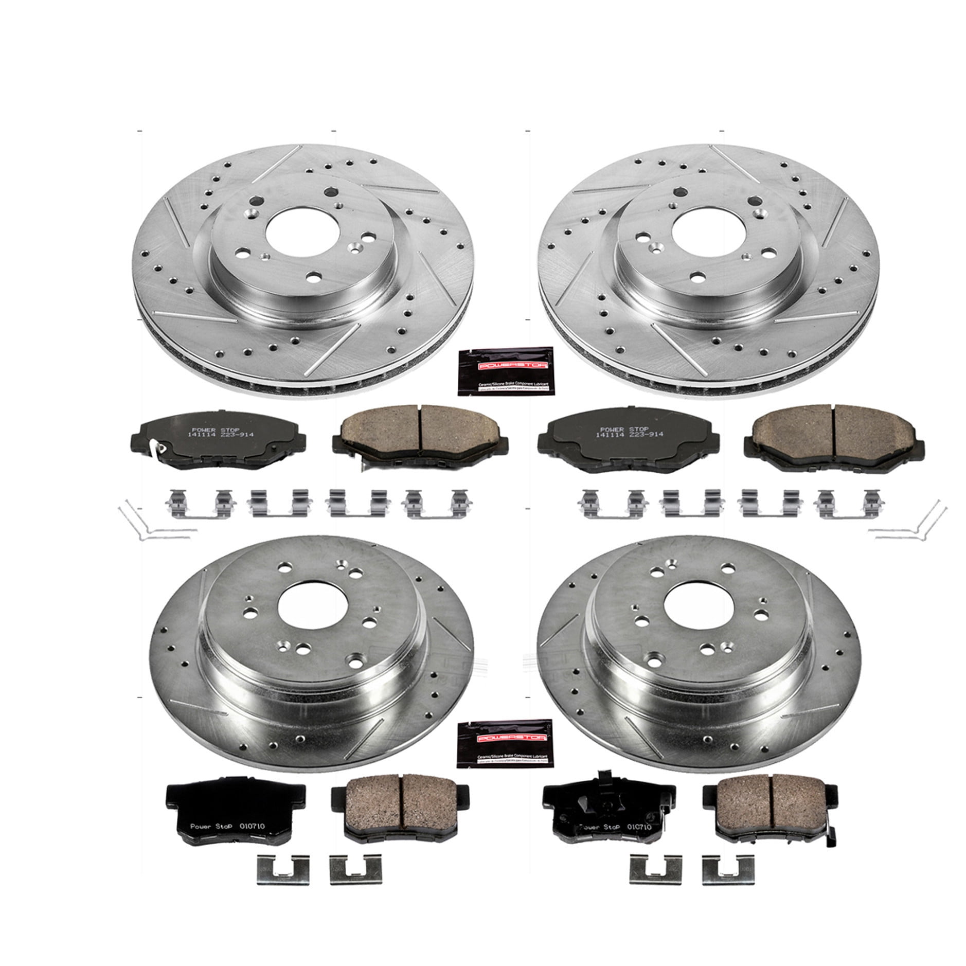 PowerStop Front and Rear Z23 Evolution Sport Carbon-Fiber Ceramic Brake Pad and Drilled & Slotted Rotor Kit Fits: HONDA Select Models K6489