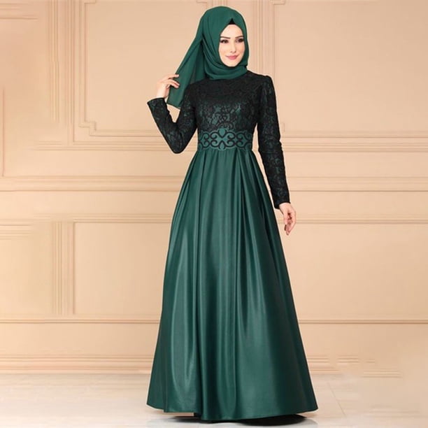 WILLBEST Fondos para Vestidos de Mujer Vestido Estilo Étnico Medio de Manga Larga con Encaje Empalmado para Mujer Grande