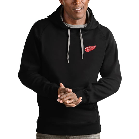 Men's Antigua Black Detroit Red Wings Team Victory Pullover Hoodie