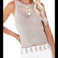 thumbnail image 2 of Suéter de Punto de Verano para Mujer, Camiseta Sin Mangas con Cuello Redondo de Crochet, Blusa Informal Sin Mangas con Aberturas Albaricoque XL, 2 of 10