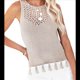 thumbnail image 2 of Suéter de Punto de Verano para Mujer, Camiseta Sin Mangas con Cuello Redondo de Crochet, Blusa Informal Sin Mangas con Aberturas Albaricoque XL, 2 of 10