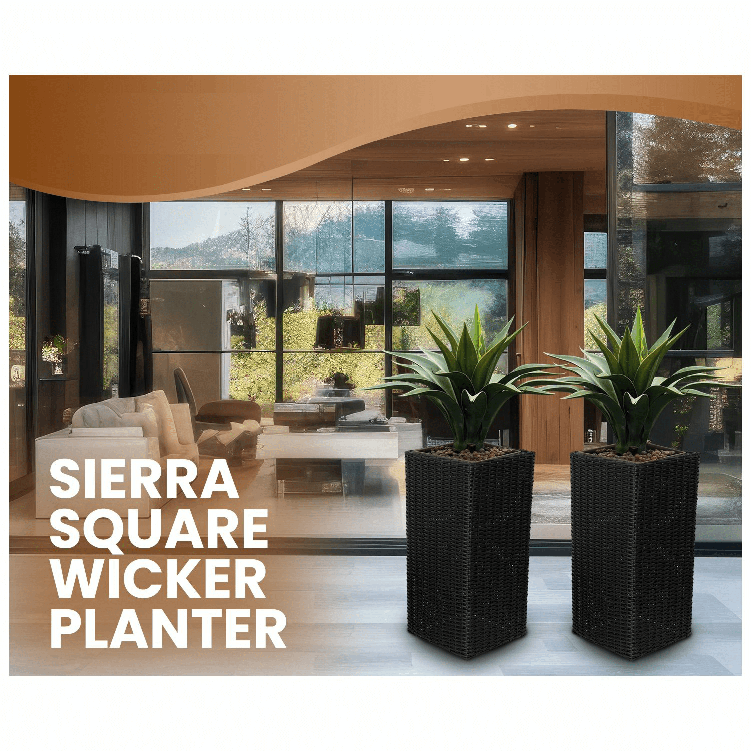 Vulcan Sierra Square Wicker Planter 2-piece Set in Black