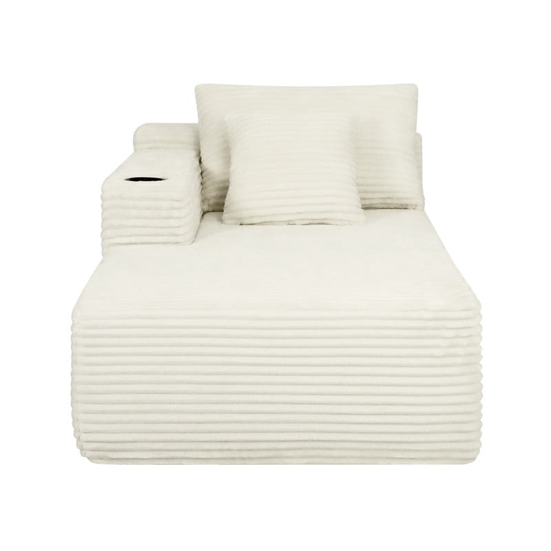38''W Single Chaise Lounge with Left Cup Holder & Storage Pocket, Boneless Floor Sofa Accent Chair with Pillow
