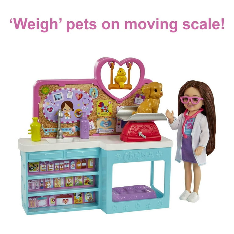 Barbie Chelsea Pet Vet Playset with Brunette Doll 4 Pets Veterinarian Accessories 18 Pieces Walmart
