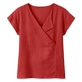 thumbnail image 4 of Linen Shirts For Women Summer Cotton Wrap V Neck Gauze Tops Loose Fit Short Sleeve Beach Vacation Blouse Trendy Tunic, 4 of 6
