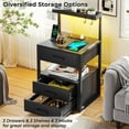 thumbnail image 6 of Nightstand with Charging Station and LED Lights, LED Night Stand with 2 USB Ports and 2 AC Outlets, Modern End Table with 3 Drawers, Bedside Table with Open Storage for Bedroom, Rustic Brown, 6 of 19