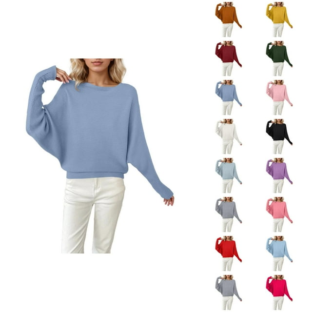 Chandails Surdimensionnés pour Femmes 2026 Automne Hiver Décontracté Manches Chauve-Souris Col Rond Chandail Tricoté