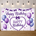 thumbnail image 5 of Purple Theme Banner Blue Balloons Birthday Party Display Heart Shape Purple Bows Joyful Birthday Backdrop for Birthday Party Kids Celebration Indoor Decoration, 5 of 9