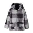 thumbnail image 5 of Girls Fleece Jacket with Pocket Zip up Hooded Plaid Shacket Kids Long Sleeve Sherpa Winter Warm Outwear Teen Clothes Sherpa Jacket Boys Medium, 5 of 5