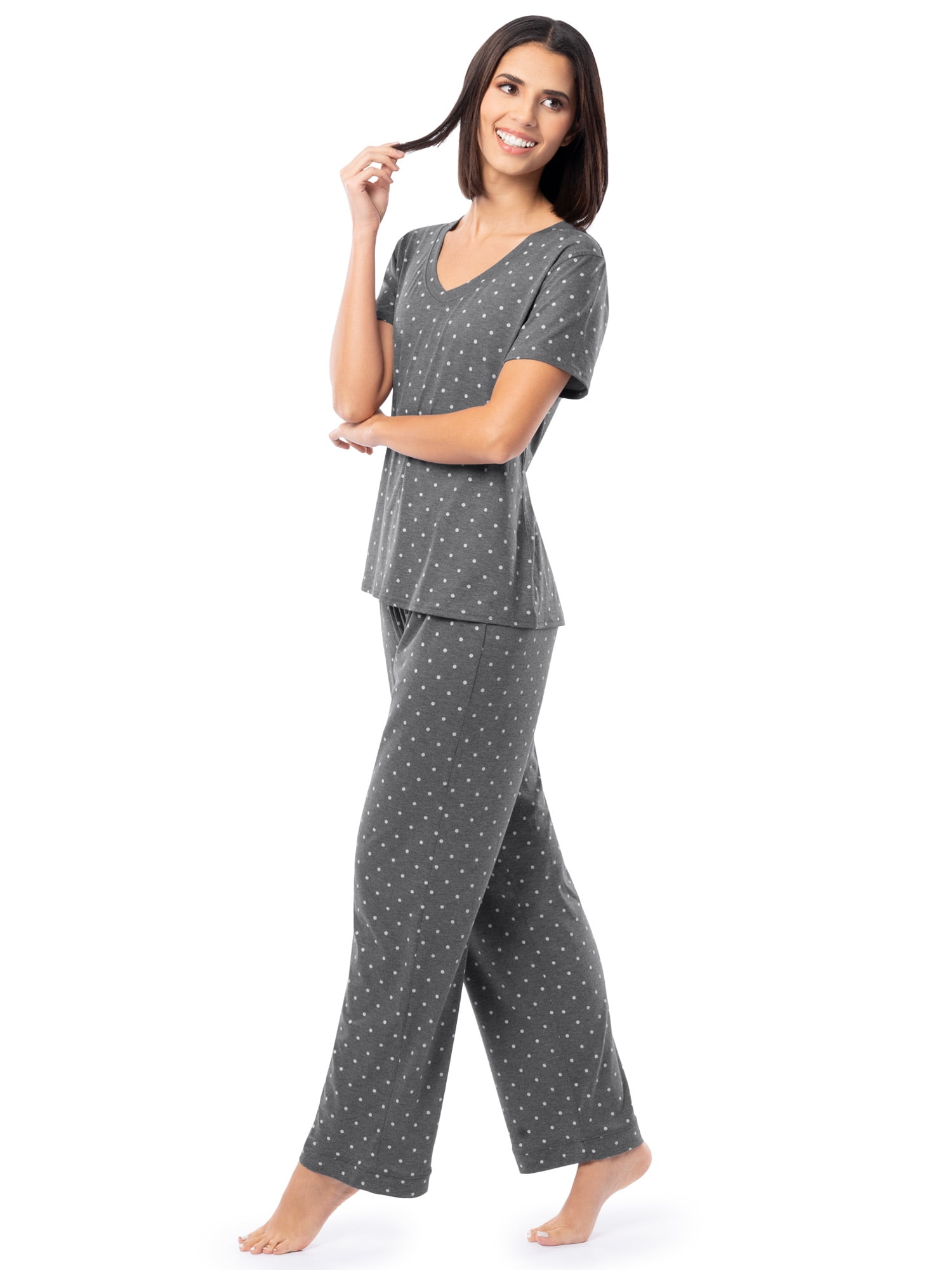 Fruit of the Loom Women's Soft & Breathable V-Neck Short Sleeve Top & Pajama Pant Set, Sizes S-4X