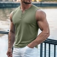thumbnail image 2 of Men's Ribbed Henley Tank Tops Knit V Neck Sleeveless Workout T Shirt Muscle Gym Fitness Tee Green, 2 of 7