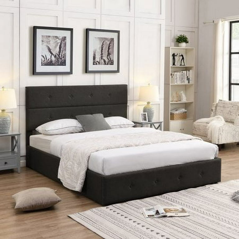 Churanty Hydraulic Storage Bed Frames Queen Size Platform Bed with  Upholstered Headboard,Gray 