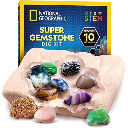 Gemstone Dig Kit – Dig Up 10 Real Gemstones and Crystals, Science Kit for Kids, Gem Digging Kit, Gift for Girls and Boys, Mining Kit, Rock Collection