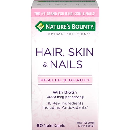 Nature's Bounty Optimal Solutions Hair, Skin and Nails Multivitamin Supplement Coated Caplets, 60 (Best Vitamin For Clear Healthy Skin)