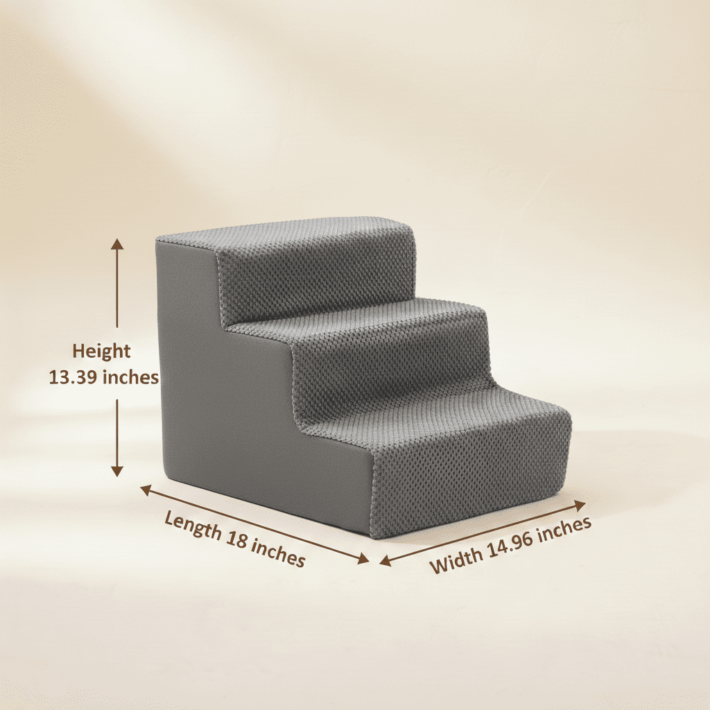 EDX 3-Step 13'' Tall Dog Stairs, Right-Angle Design, Non-Slip Foam Core, Easy Clean, Indoor & Outdoor Use for High Beds & Sofas