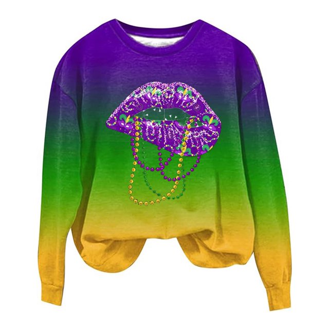 Gibobby Tops Mujeres Casual Suéter de manga larga con cuello redondo y estampado de labios informal de para mujer (Morado, XL)